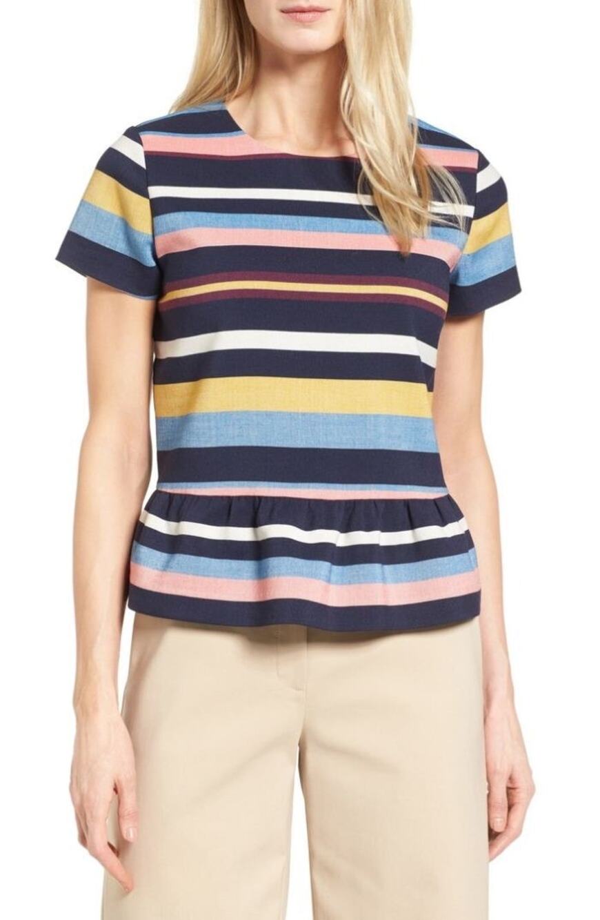 Halogen Mulitcolored Striped Puplum Top Size Small